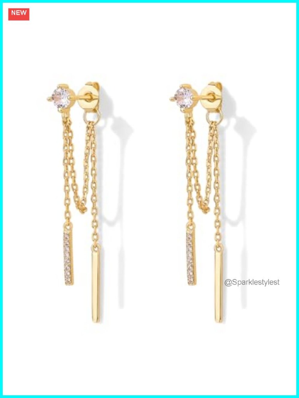 18K Gold Plated Drop Chain Earrings for Women Dangle Studs